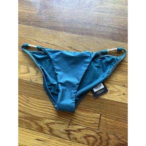 VIX Paula Hermanny Bikini Bottom Teal Size M NWT Solid Trim Roll Full Bottom - Picture 2 of 8